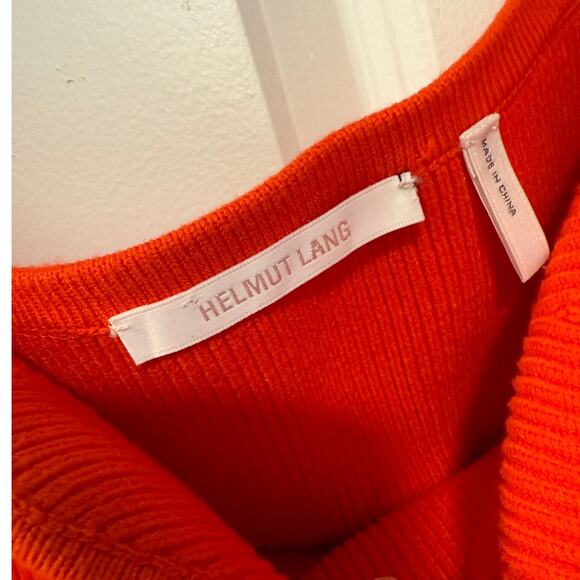 Helmut Lang M Contour Ribbed Knit Dress $395 Off Shoulder Long Sleeve Orange - Picture 6 of 12